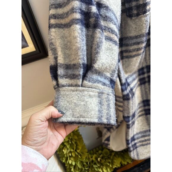 H&M Blue & Gray Long Wool Blend Shacket Coat sz XXL EUC - Picture 4 of 10